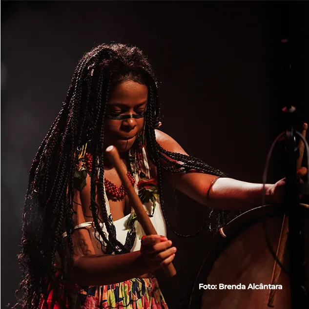 Artista toca instrumento de cordas no palco